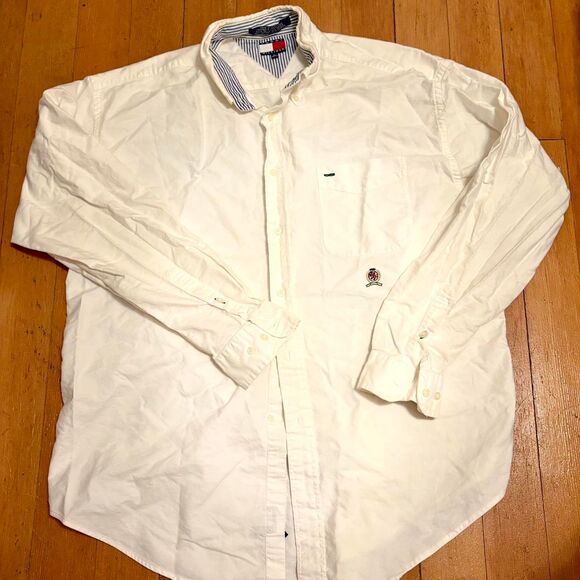 Tommy Hilfiger Vintage 80s White Preppy Button Down Shirt (XL) - Picture 1 of 4